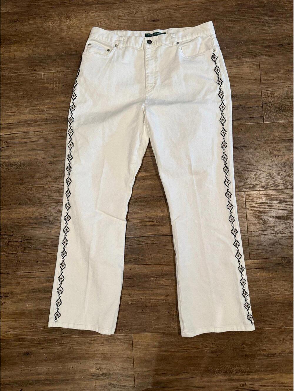 Ralph Lauren White Beaded Wide Leg Pants Sz 14 EUC - Picture 1 of 5